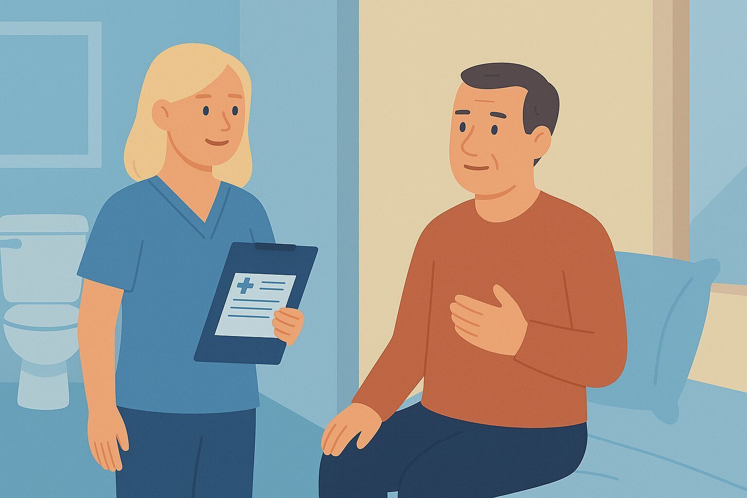 Support worker providing specialized mealtime and bowel care management