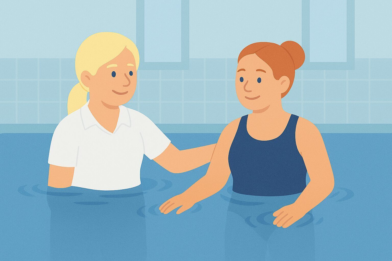 Lisa participating in aqua therapy with support from INREACH Supports during community participation